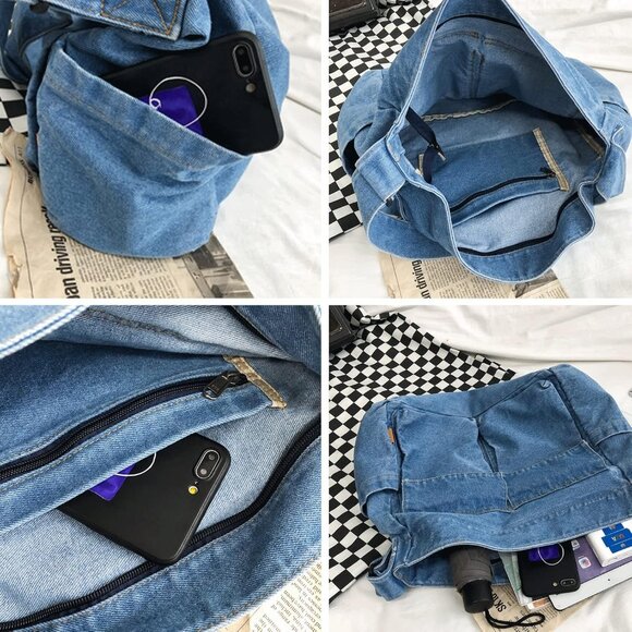 Denim Shoulder Bag Canvas Messenger Bag for Women Men Tote Bag Casual Retro Aest - Picture 4 of 8